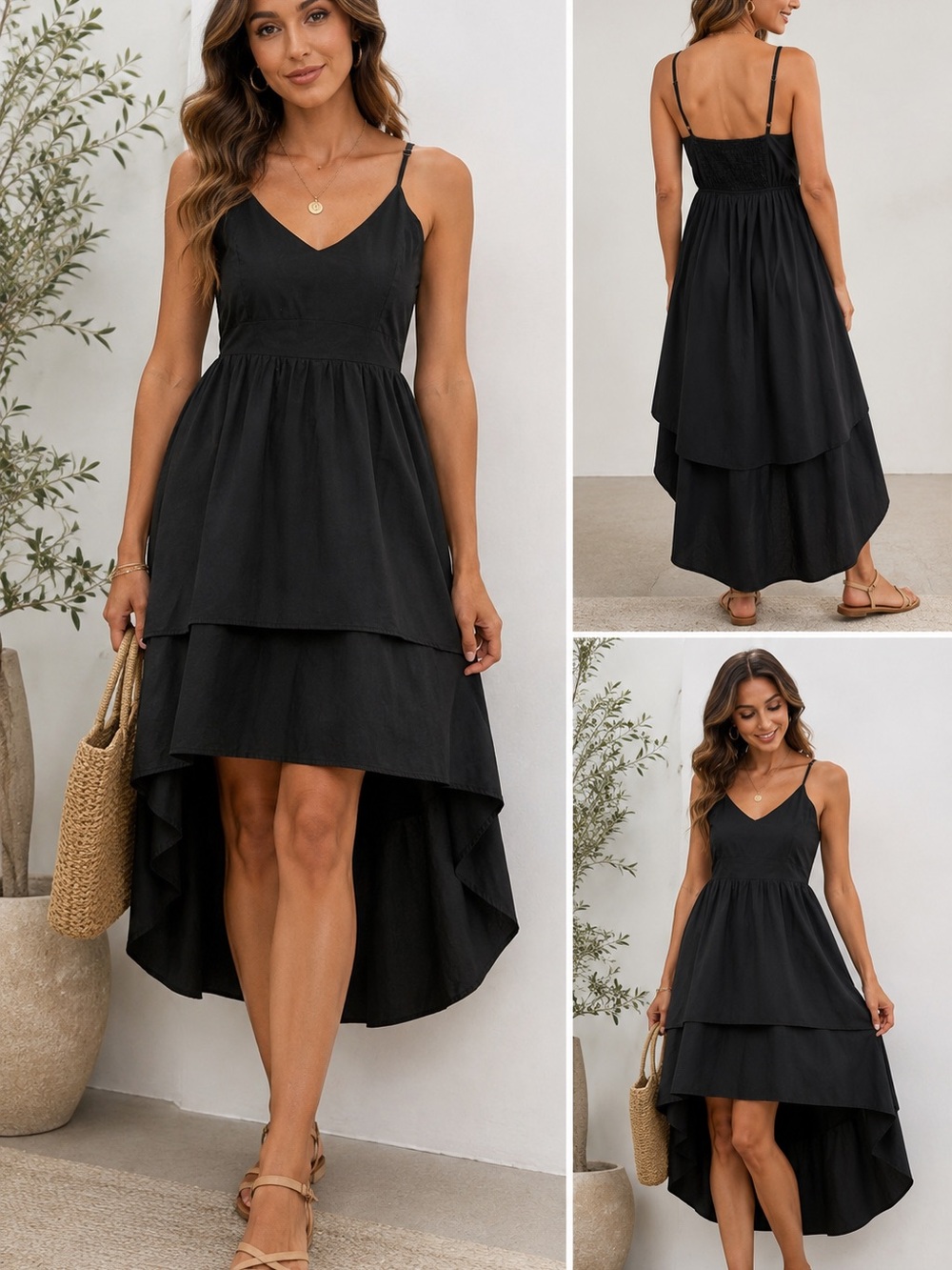 Hayden Los Angeles Black Cotton Tiered High Low Midi Maxi Dress Small